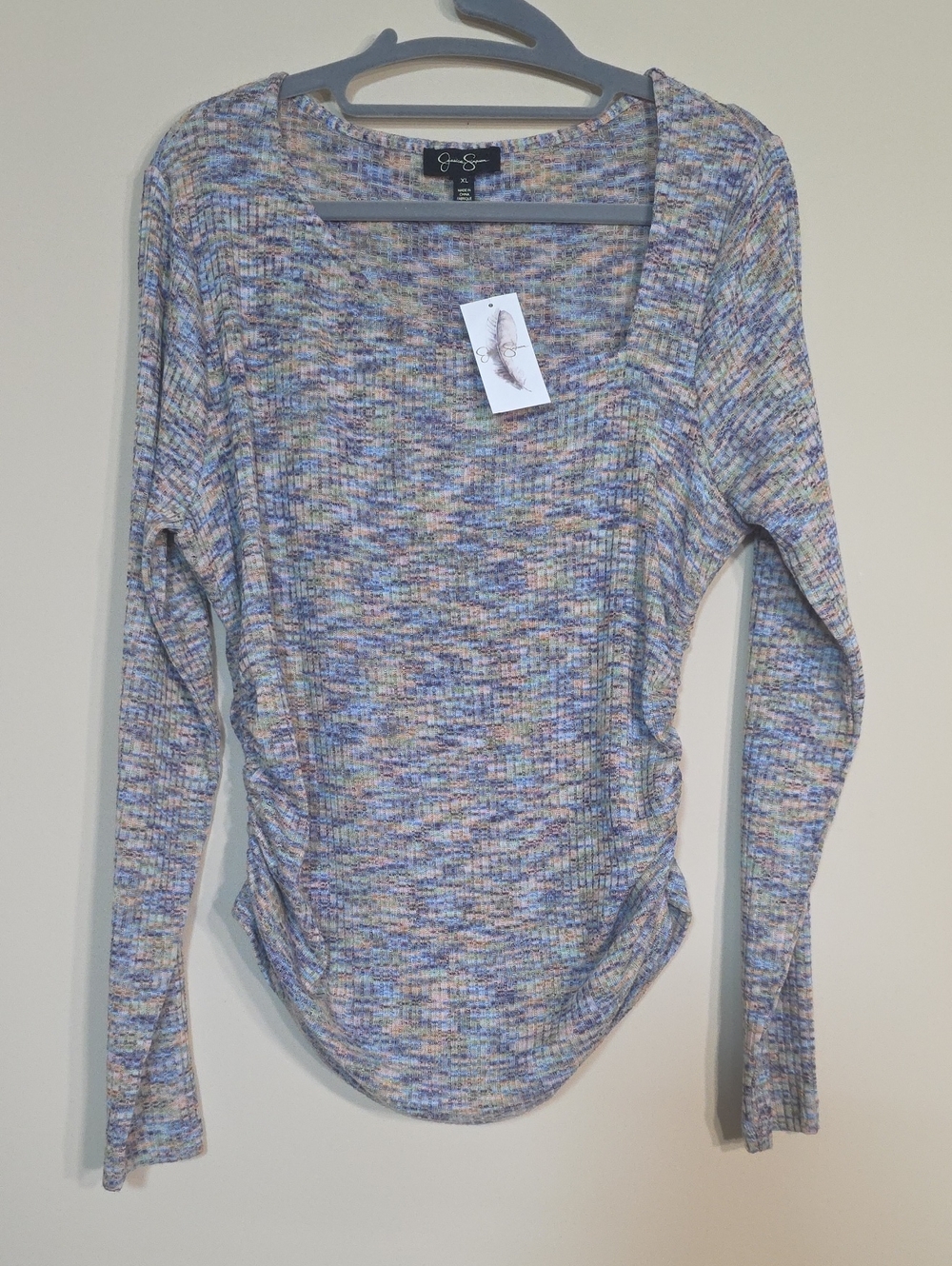 Jessica Simpson NWT Multicolor Ribbed Asymmetrical Neck Long Sleeve Top Size XL - Picture 2 of 6